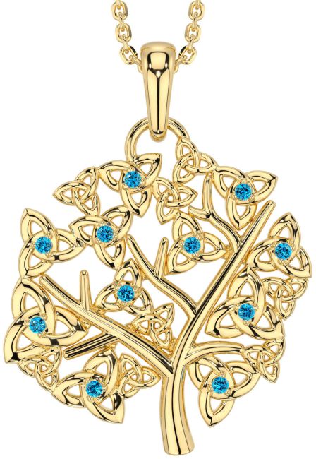 Topaz Gold Celtic Tree of Life Trinity Knot Necklace