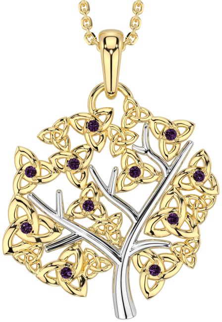 Alexandrite White Yellow Gold Celtic Tree of Life Trinity Knot Necklace