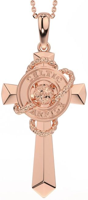 Large Rose Gold Silver Celtic Cross Warrior Necklace