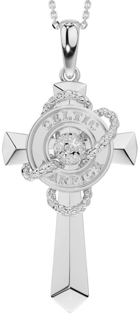 Large Silver Celtic Cross Warrior Necklace