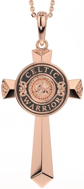 Large Rose Gold Silver Black Rhodium Celtic Cross Warrior Trinity Knot Necklace