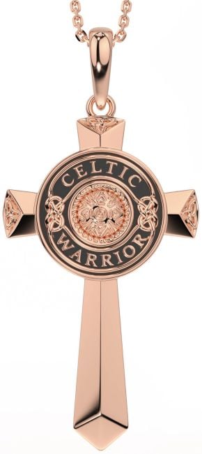 Large Rose Gold Black Rhodium Celtic Cross Warrior Trinity Knot Necklace