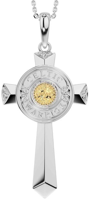 Large Gold Silver Celtic Cross Warrior Trinity Knot Necklace