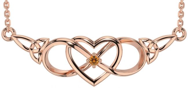 Citrine Rose Gold Celtic Infinity Heart Trinity Knot Necklace