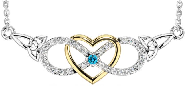 Diamond Topaz Gold Silver Celtic Infinity Heart Trinity Knot Necklace