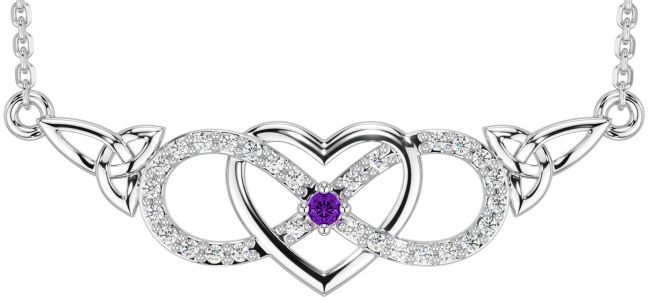 Diamond Amethyst Silver Celtic Infinity Heart Trinity Knot Necklace