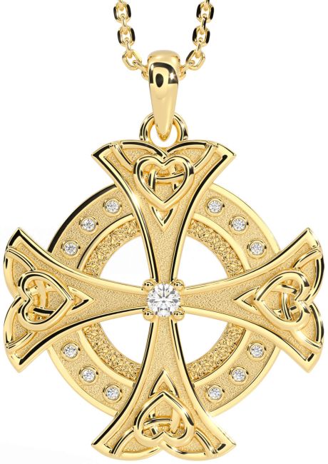 Diamond Gold Silver Celtic Cross Heart Necklace