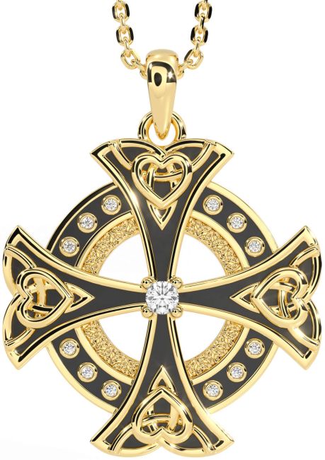 Diamond Gold Silver Black Rhodium Celtic Cross Heart Necklace