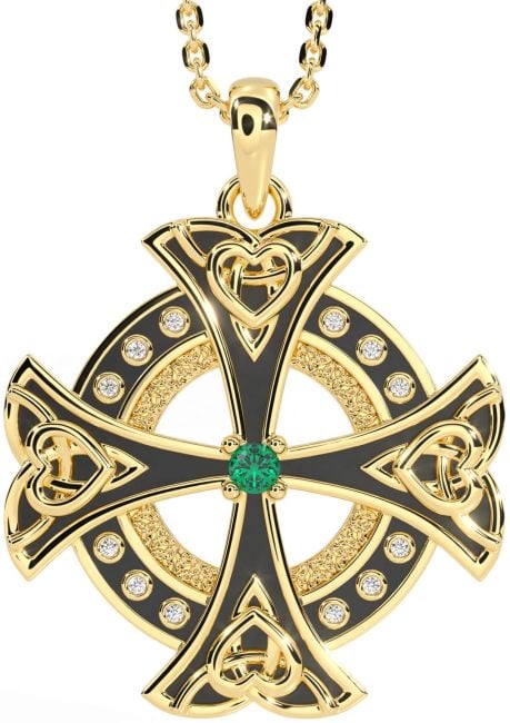 Diamond Emerald Gold Silver Black Rhodium Celtic Cross Heart Necklace