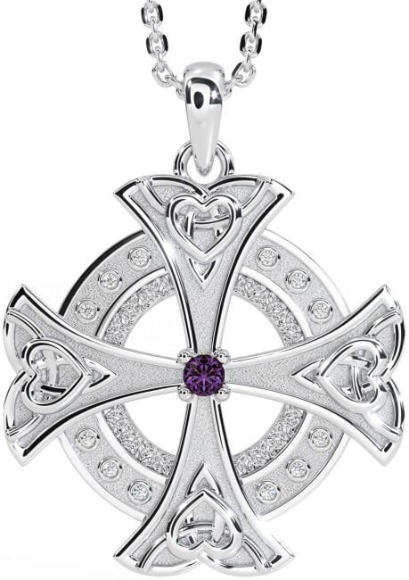 Diamond Alexandrite White Gold Celtic Cross Heart Necklace