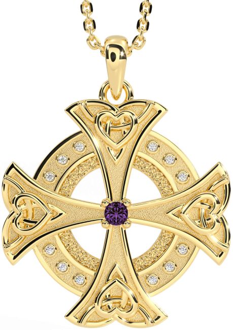 Diamond Alexandrite Gold Celtic Cross Heart Necklace