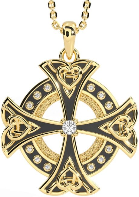 Diamond Gold Black Rhodium Celtic Cross Heart Necklace