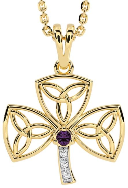 Diamond Alexandrite Gold Shamrock Trinity Knot Necklace