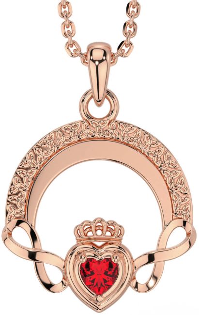 Ruby Rose Gold Claddagh Celtic Trinity Knot Infinity Necklace