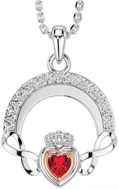 Ruby Rose Gold Silver Claddagh Celtic Trinity Knot Infinity Necklace