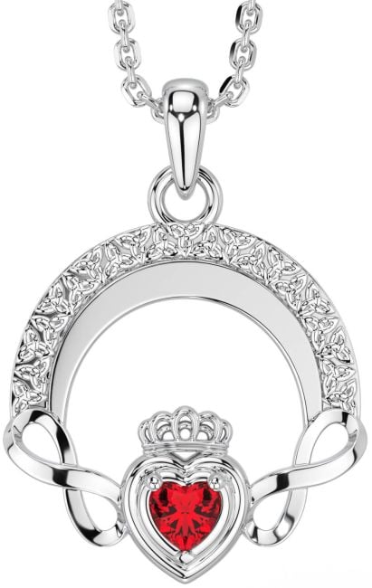 Ruby White Gold Claddagh Celtic Trinity Knot Infinity Necklace