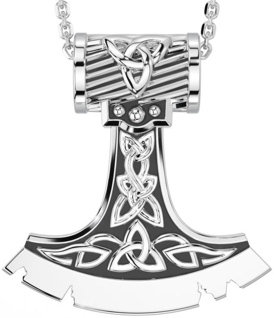Silver Black Rhodium Celtic Warrior Axe Necklace