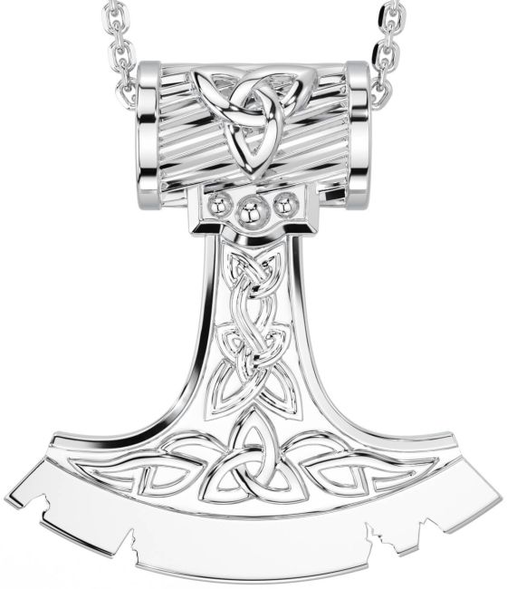 White Gold Celtic Warrior Axe Necklace