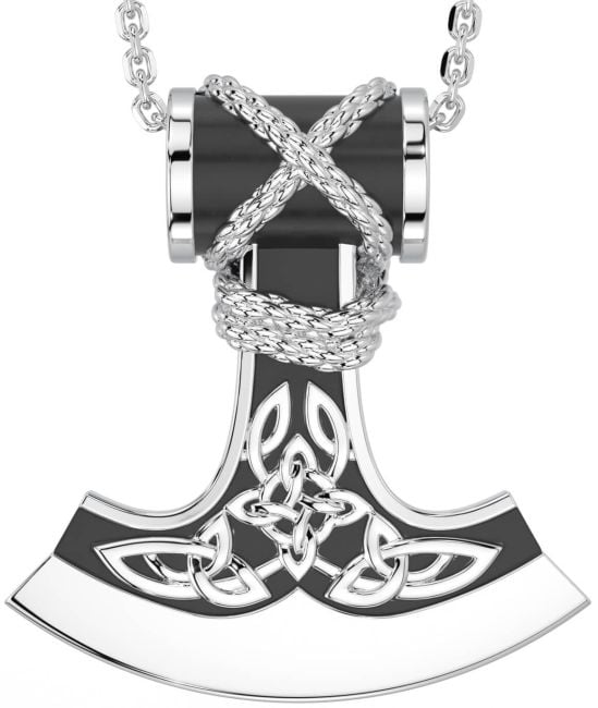 White Gold Black Rhodium Celtic Warrior Axe Necklace