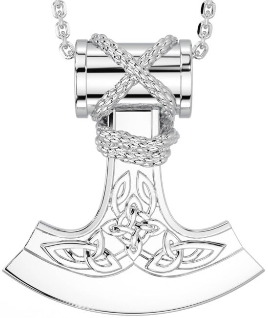 White Gold Celtic Warrior Axe Necklace