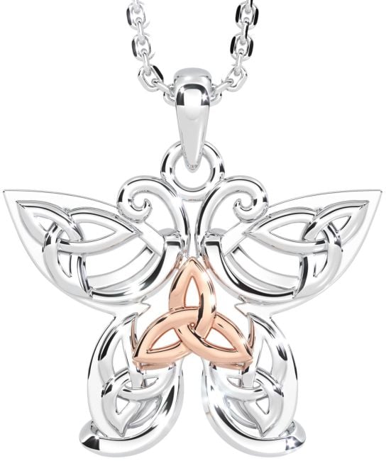 Rose Gold Silver Celtic Trinity Knot Butterfly Necklace