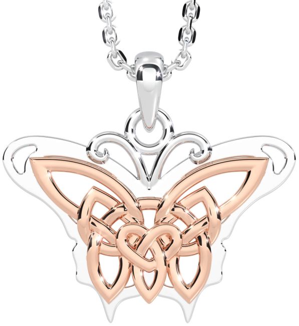 Rose Gold Silver Celtic Irish Butterfly Necklace