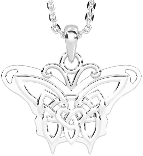 White Gold Celtic Irish Butterfly Necklace