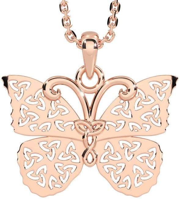 Rose Gold Silver Celtic Trinity Knot Butterfly Necklace