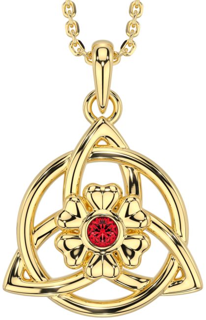 Ruby Gold Silver Celtic Trinity Knot Irish Flower Necklace