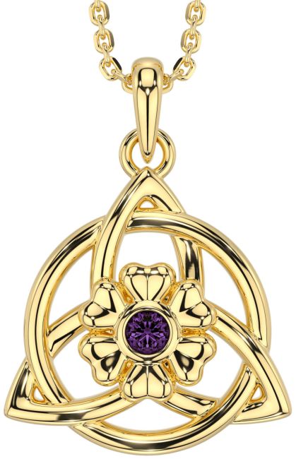Alexandrite Gold Celtic Trinity Knot Irish Flower Necklace