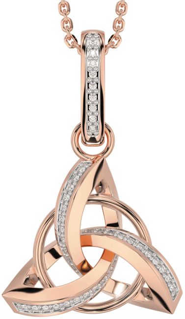 Diamond Rose Gold Silver Celtic Trinity Knot Necklace