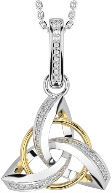 Diamond White Yellow Gold Celtic Trinity Knot Necklace