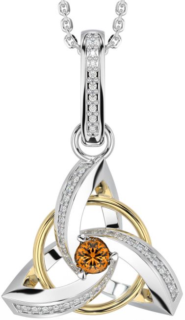 Diamant Citrin Gold Silber keltisch Dreieinigkeit Knoten Halskette
