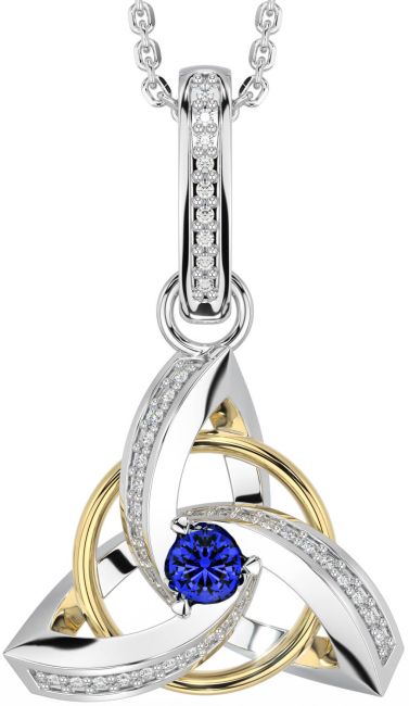 Diamond Sapphire Gold Silver Celtic Trinity Knot Necklace