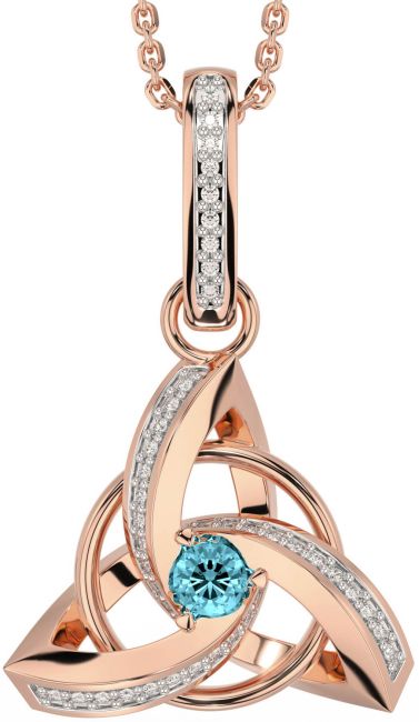 Trandafir acvamarin diamant Colier de aur cu nod celtic Trinity