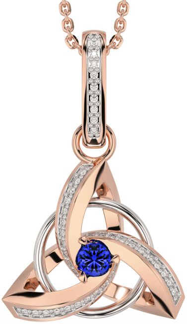 Diamond Sapphire White Rose Gold Celtic Trinity Knot Necklace