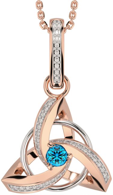 Diamond Topaz White Rose Gold Celtic Trinity Knot Necklace