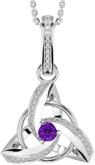 Diamond Amethyst Silver Celtic Trinity Knot Necklace