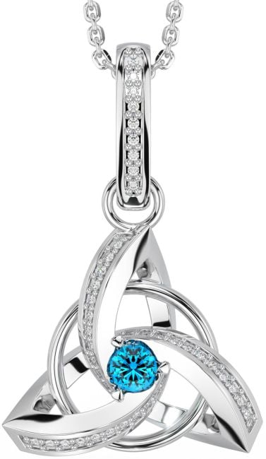 Diamond Topaz Silver Celtic Trinity Knot Necklace