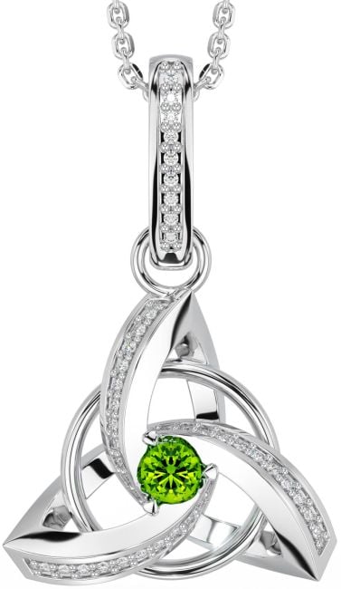 Diamond Peridot White Gold Celtic Trinity Knot Necklace