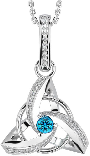 Diamond Topaz White Gold Celtic Trinity Knot Necklace