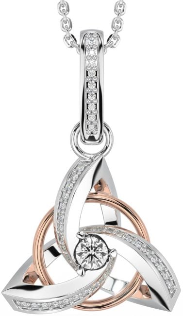 Diamond White Rose Gold Celtic Trinity Knot Necklace