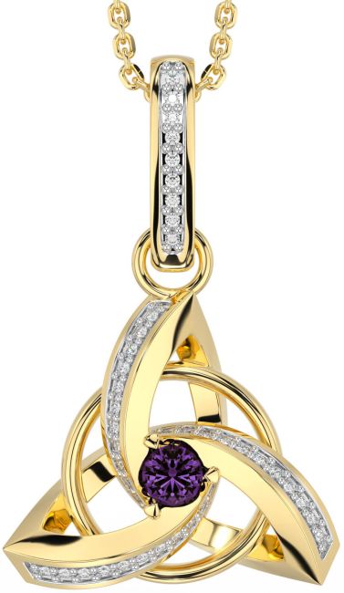 Diamond Alexandrite Gold Celtic Trinity Knot Necklace