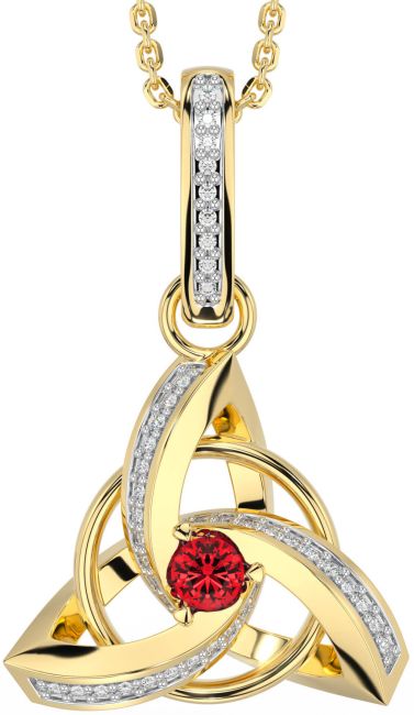 Diamond Ruby Gold Celtic Trinity Knot Necklace