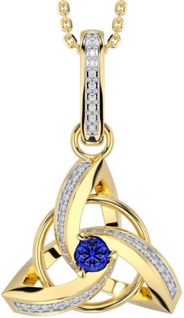 Diamond Sapphire Gold Celtic Trinity Knot Necklace