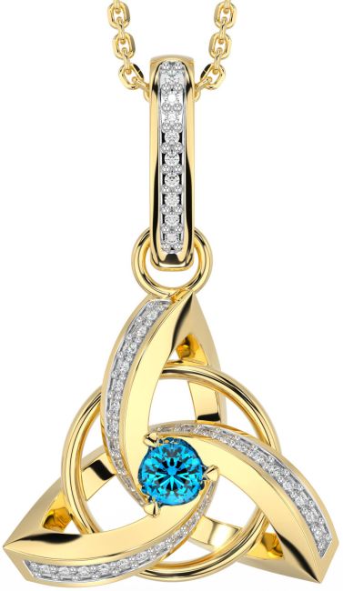 Diamond Topaz Gold Celtic Trinity Knot Necklace