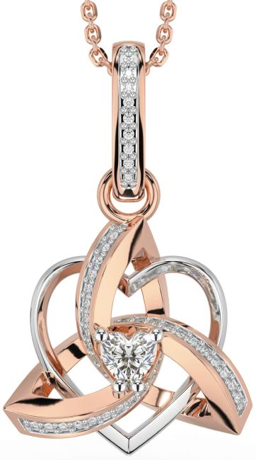 Diamond White Rose Gold Celtic Trinity Heart Knot Necklace