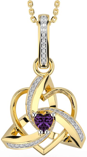 Diamond Alexandrite Gold Celtic Trinity Heart Knot Necklace