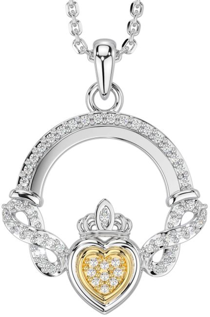 Diamond Gold Silver Claddagh Infinity Necklace