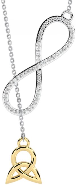 Diamond White Yellow Gold Celtic Infinity Necklace